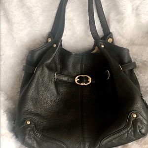 Emma Fox Blk Pebbled Leather Shoulder Bag